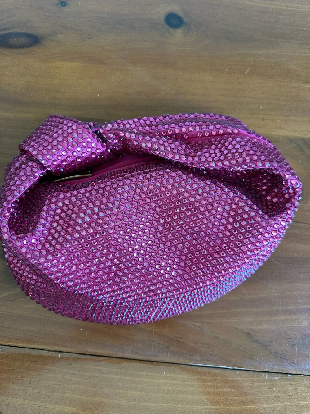 Fuchsia Rhinestone Knotted Top Handle Clutch Bag